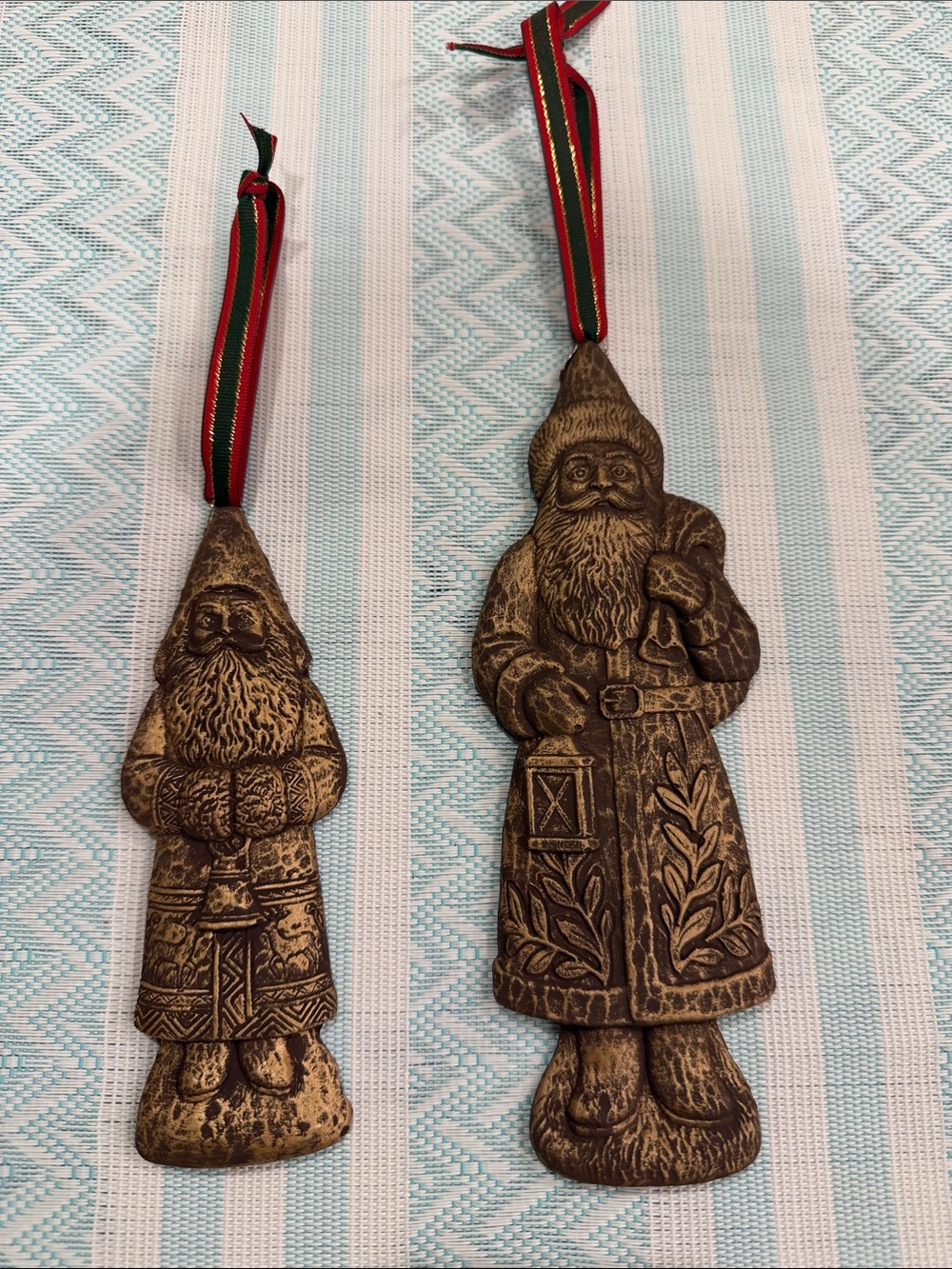 Vintage-Style Santa Hanging Ornaments in Antique Gold - Set of 2